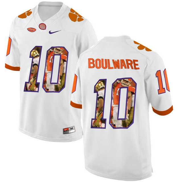 Clemson Tigers #10 Ben Boulware White With Portrait Print College Football Jersey2