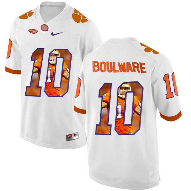 Clemson Tigers #10 Ben Boulware White With Portrait Print College Football Jersey3