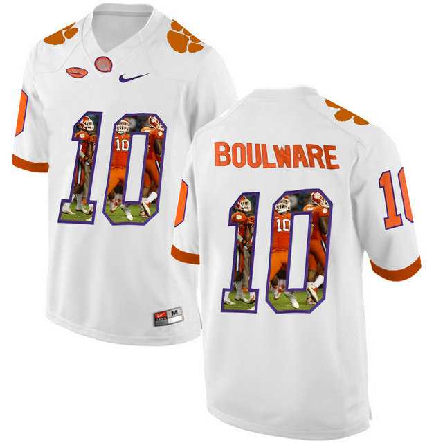 Clemson Tigers #10 Ben Boulware White With Portrait Print College Football Jersey4