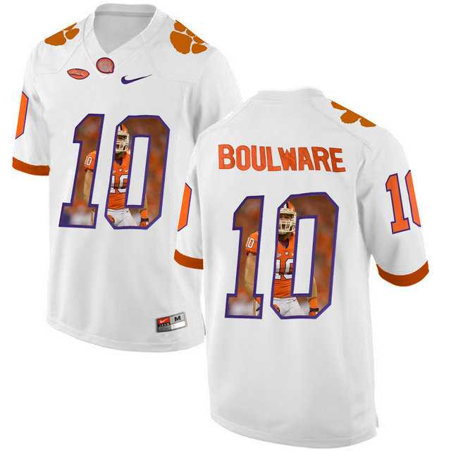 Clemson Tigers #10 Ben Boulware White With Portrait Print College Football Jersey6