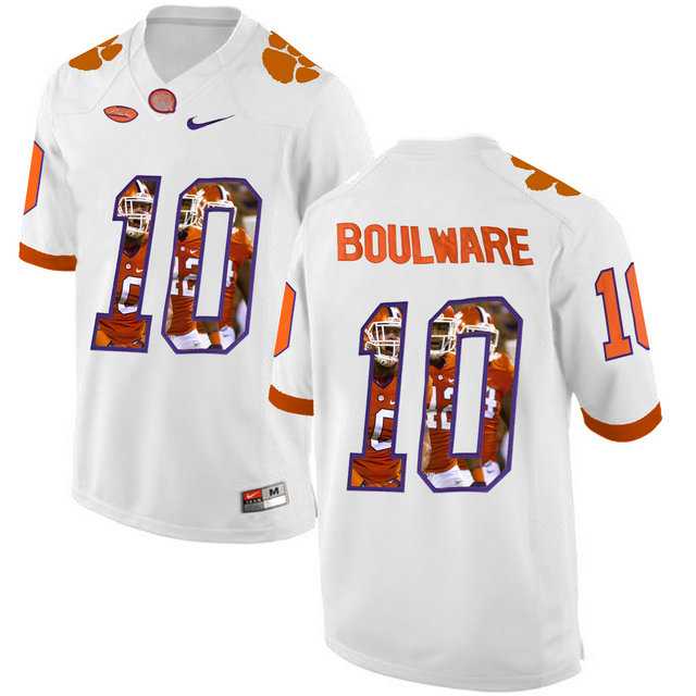 Clemson Tigers #10 Ben Boulware White With Portrait Print College Football Jersey7