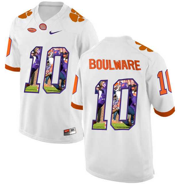 Clemson Tigers #10 Ben Boulware White With Portrait Print College Football Jersey8