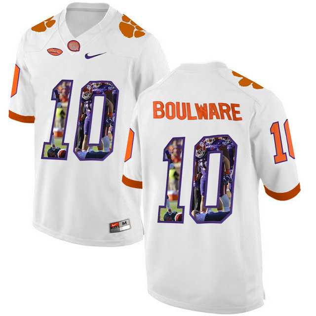 Clemson Tigers #10 Ben Boulware White With Portrait Print College Football Jersey9