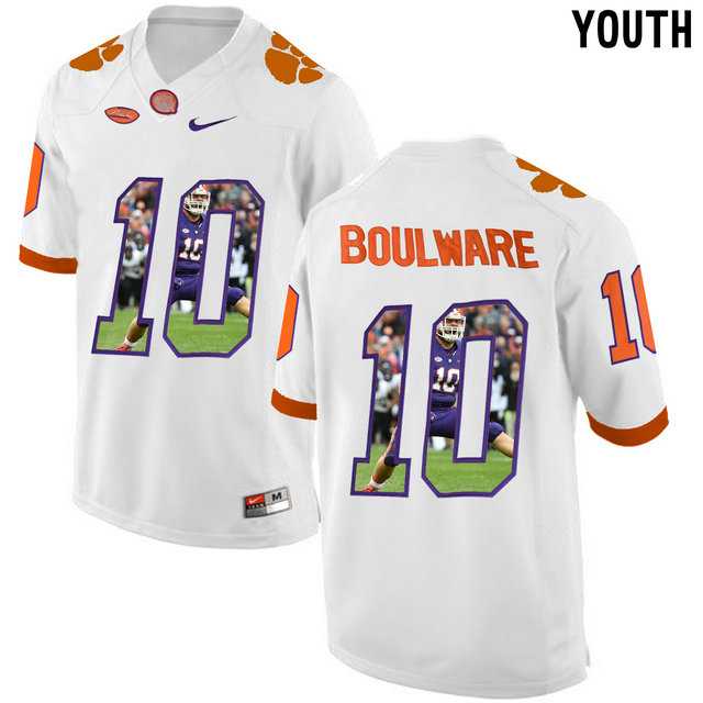 Clemson Tigers #10 Ben Boulware White With Portrait Print Youth College Football Jersey