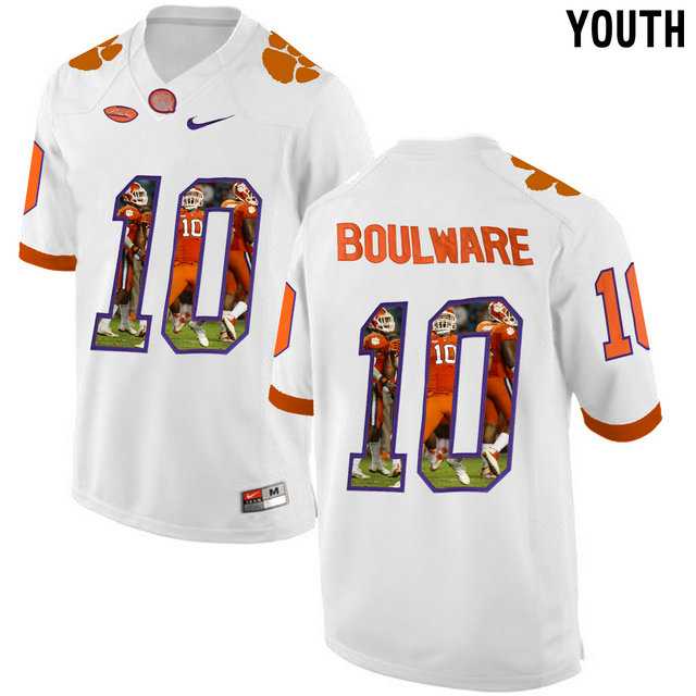 Clemson Tigers #10 Ben Boulware White With Portrait Print Youth College Football Jersey4