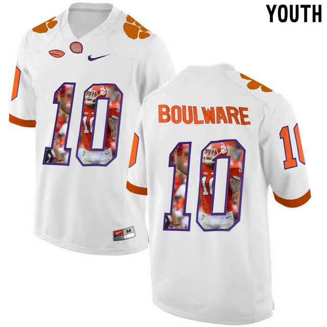 Clemson Tigers #10 Ben Boulware White With Portrait Print Youth College Football Jersey5
