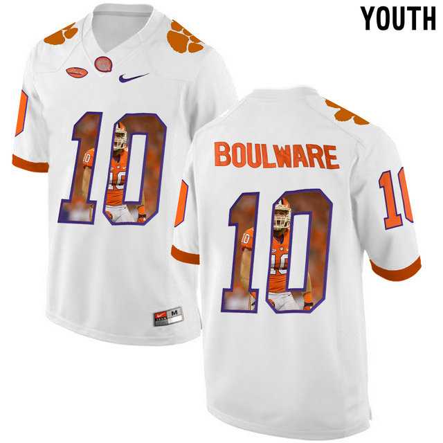 Clemson Tigers #10 Ben Boulware White With Portrait Print Youth College Football Jersey6
