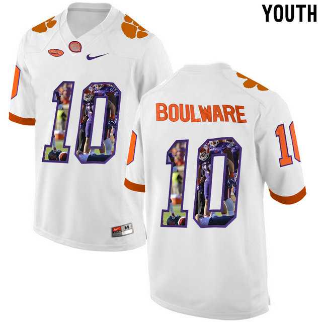 Clemson Tigers #10 Ben Boulware White With Portrait Print Youth College Football Jersey9