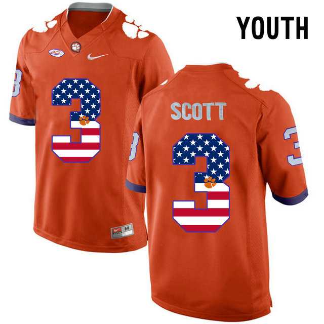 Clemson Tigers #3 Artavis Scott Orange USA Flag Youth College Football Jersey