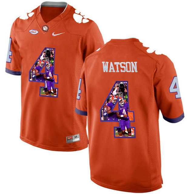 Clemson Tigers #4 DeShaun Watson Orange With Portrait Print College Football Jersey