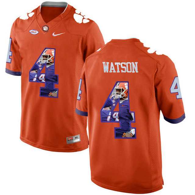 Clemson Tigers #4 DeShaun Watson Orange With Portrait Print College Football Jersey2