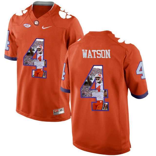 Clemson Tigers #4 DeShaun Watson Orange With Portrait Print College Football Jersey3