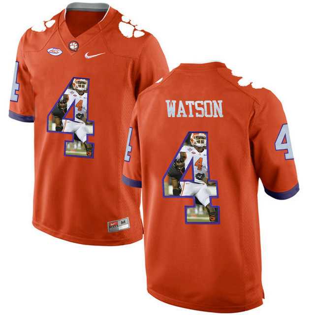 Clemson Tigers #4 DeShaun Watson Orange With Portrait Print College Football Jersey4