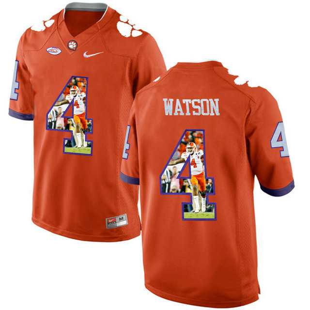 Clemson Tigers #4 DeShaun Watson Orange With Portrait Print College Football Jersey5