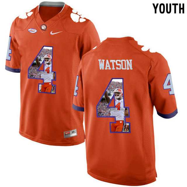 Clemson Tigers #4 DeShaun Watson Orange With Portrait Print Youth College Football Jersey3