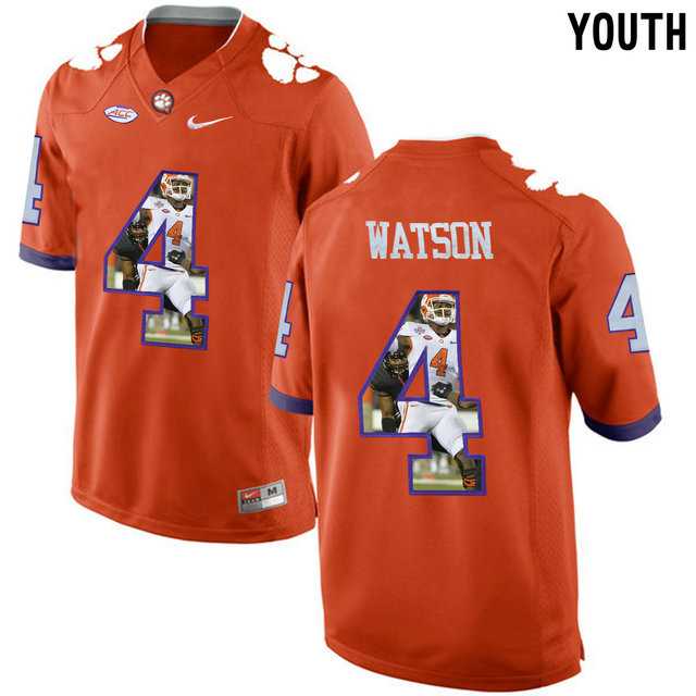 Clemson Tigers #4 DeShaun Watson Orange With Portrait Print Youth College Football Jersey4