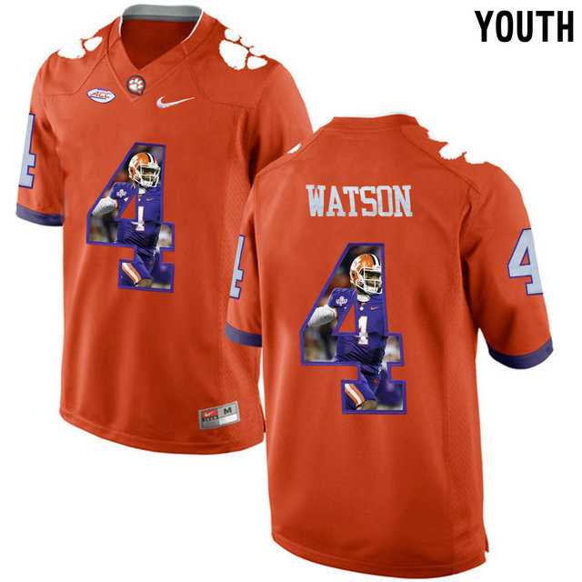 Clemson Tigers #4 DeShaun Watson Orange With Portrait Print Youth College Football Jersey6