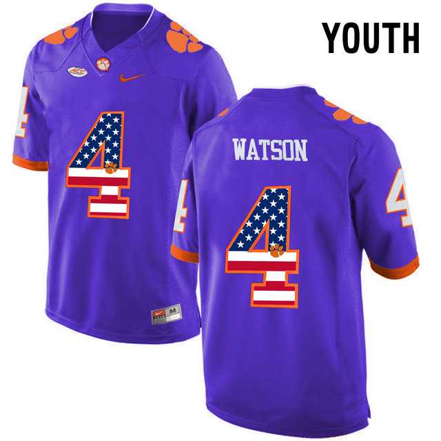 Clemson Tigers #4 DeShaun Watson Purple USA Flag Youth College Football Jersey