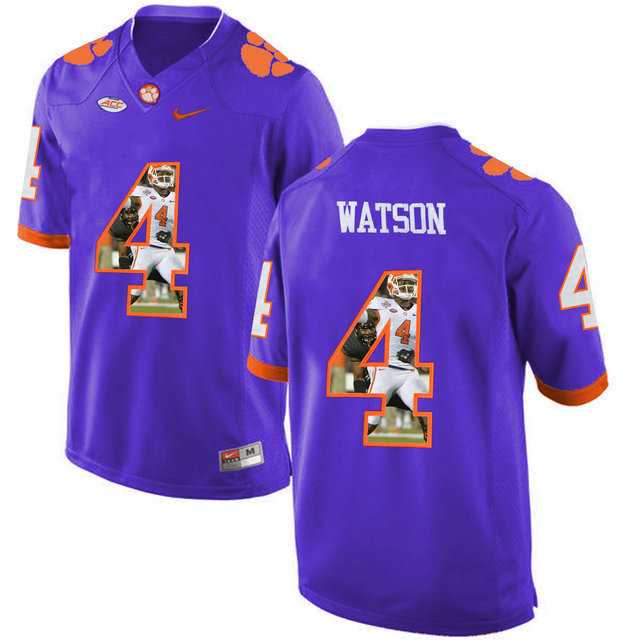 Clemson Tigers #4 DeShaun Watson Purple With Portrait Print College Football Jersey3