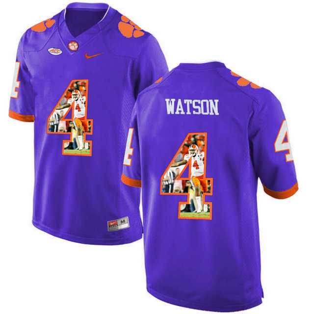 Clemson Tigers #4 DeShaun Watson Purple With Portrait Print College Football Jersey4