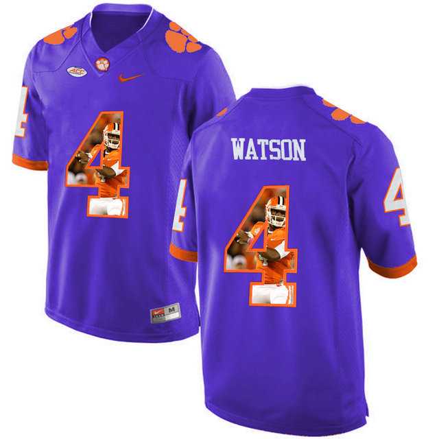 Clemson Tigers #4 DeShaun Watson Purple With Portrait Print College Football Jersey6