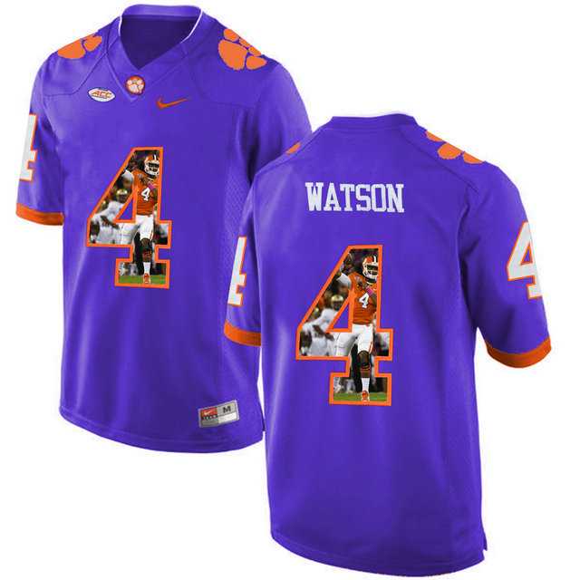 Clemson Tigers #4 DeShaun Watson Purple With Portrait Print College Football Jersey7