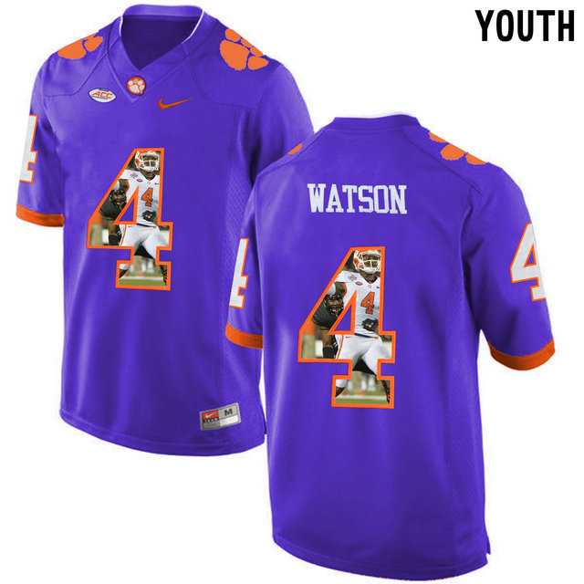 Clemson Tigers #4 DeShaun Watson Purple With Portrait Print Youth College Football Jersey3