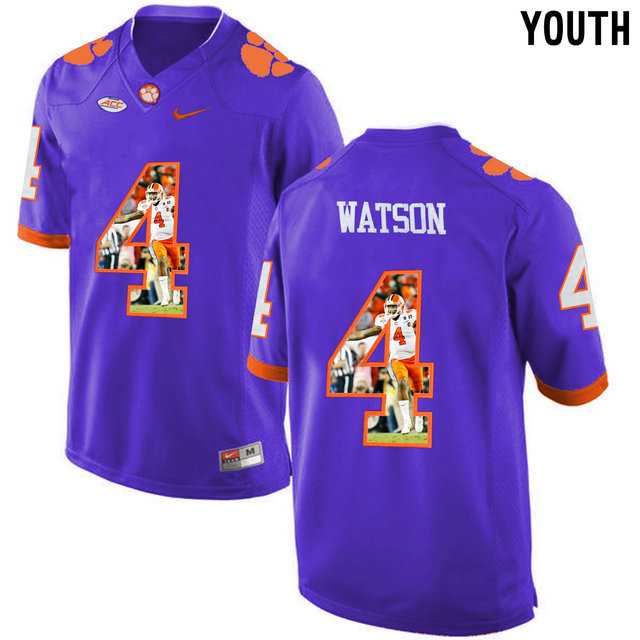 Clemson Tigers #4 DeShaun Watson Purple With Portrait Print Youth College Football Jersey4