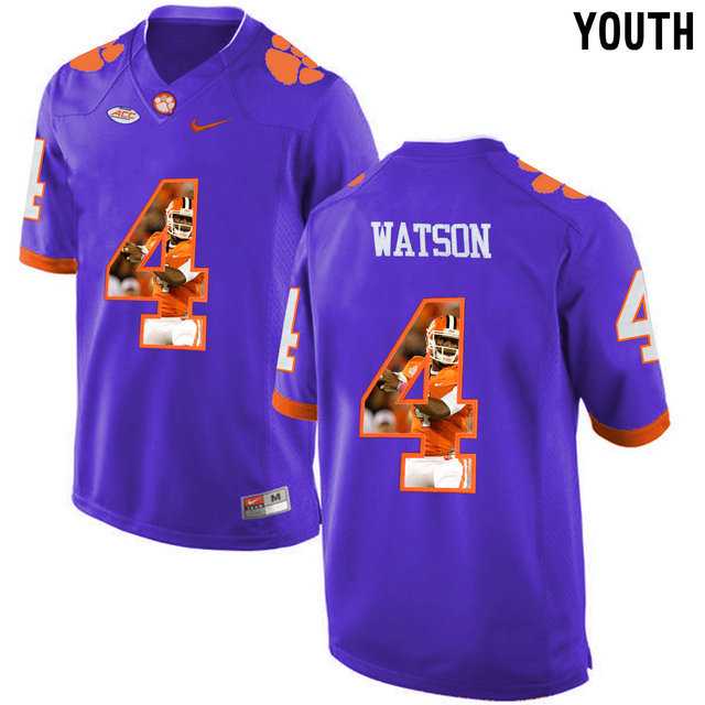Clemson Tigers #4 DeShaun Watson Purple With Portrait Print Youth College Football Jersey6