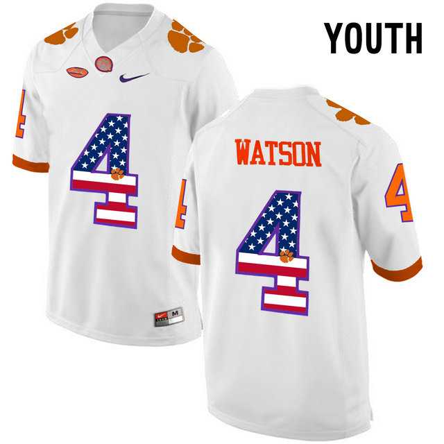 Clemson Tigers #4 DeShaun Watson White USA Flag Youth College Football Jersey