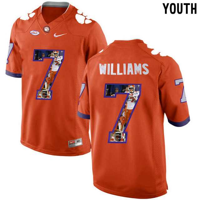 Clemson Tigers #7 Mike Williams Orange With Portrait Print Youth College Football Jersey2