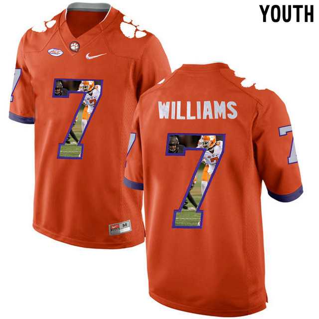 Clemson Tigers #7 Mike Williams Orange With Portrait Print Youth College Football Jersey3