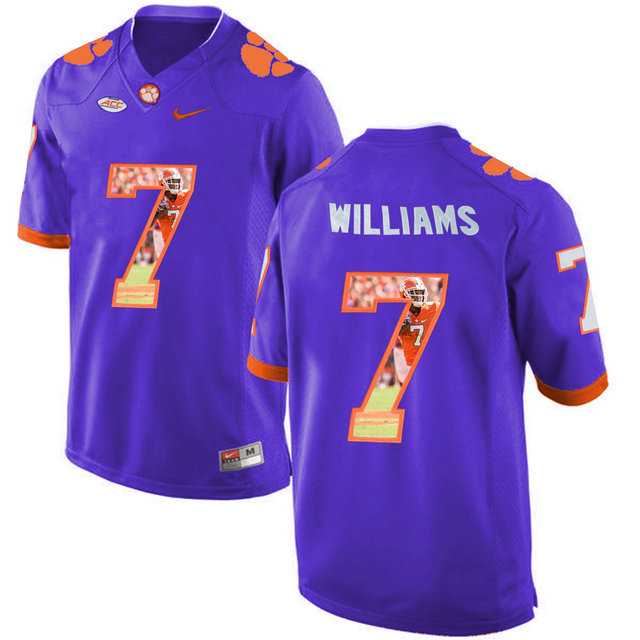 Clemson Tigers #7 Mike Williams Purple With Portrait Print College Football Jersey