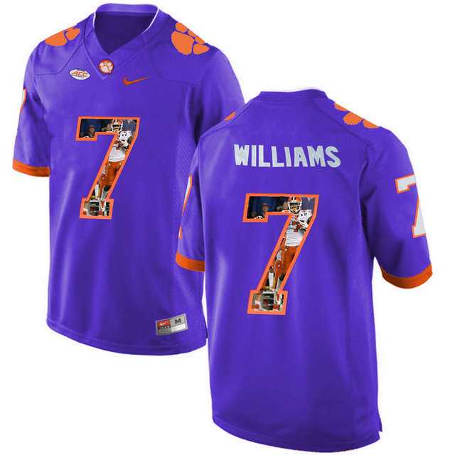 Clemson Tigers #7 Mike Williams Purple With Portrait Print College Football Jersey2
