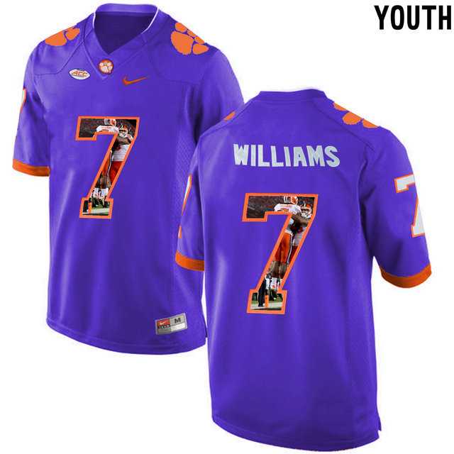 Clemson Tigers #7 Mike Williams Purple With Portrait Print Youth College Football Jersey5