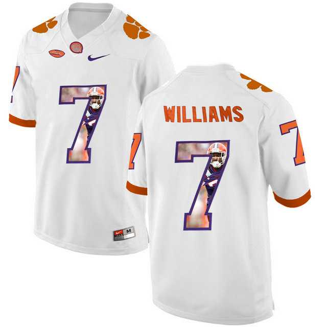 Clemson Tigers #7 Mike Williams White With Portrait Print College Football Jersey