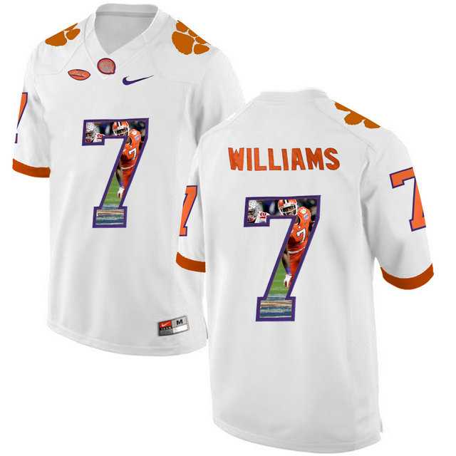 Clemson Tigers #7 Mike Williams White With Portrait Print College Football Jersey3