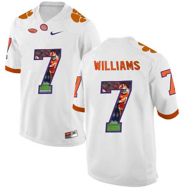 Clemson Tigers #7 Mike Williams White With Portrait Print College Football Jersey4