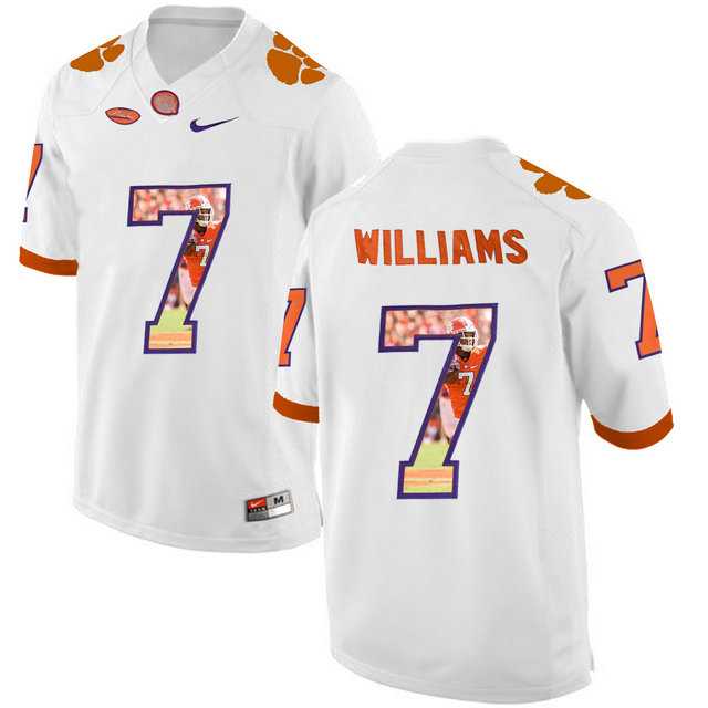 Clemson Tigers #7 Mike Williams White With Portrait Print College Football Jersey5