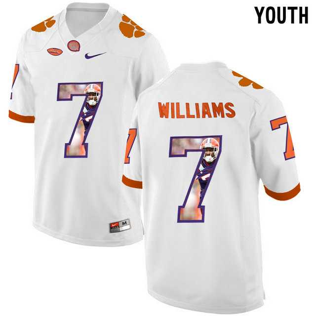 Clemson Tigers #7 Mike Williams White With Portrait Print Youth College Football Jersey