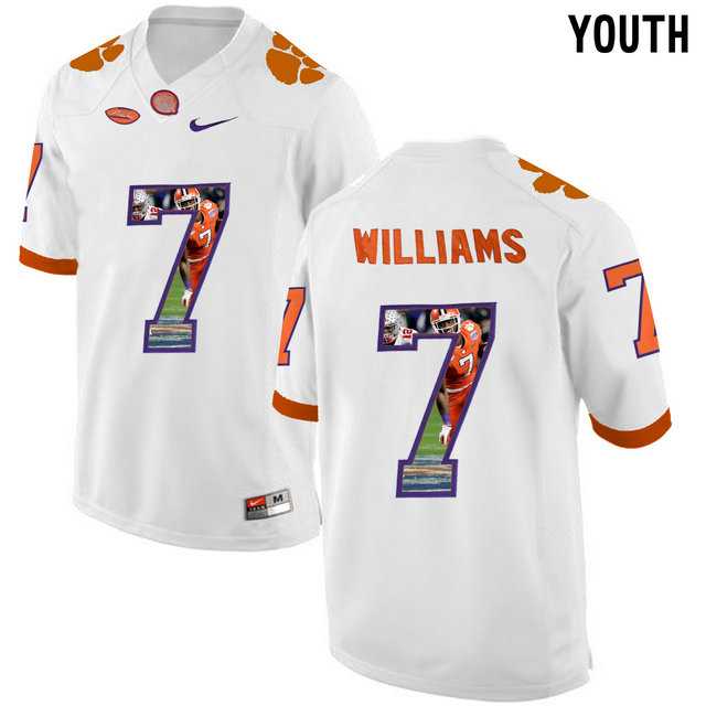 Clemson Tigers #7 Mike Williams White With Portrait Print Youth College Football Jersey3