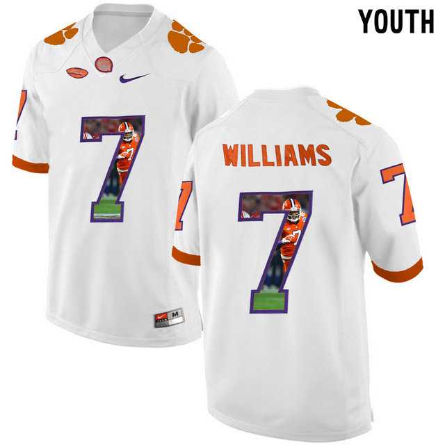 Clemson Tigers #7 Mike Williams White With Portrait Print Youth College Football Jersey4