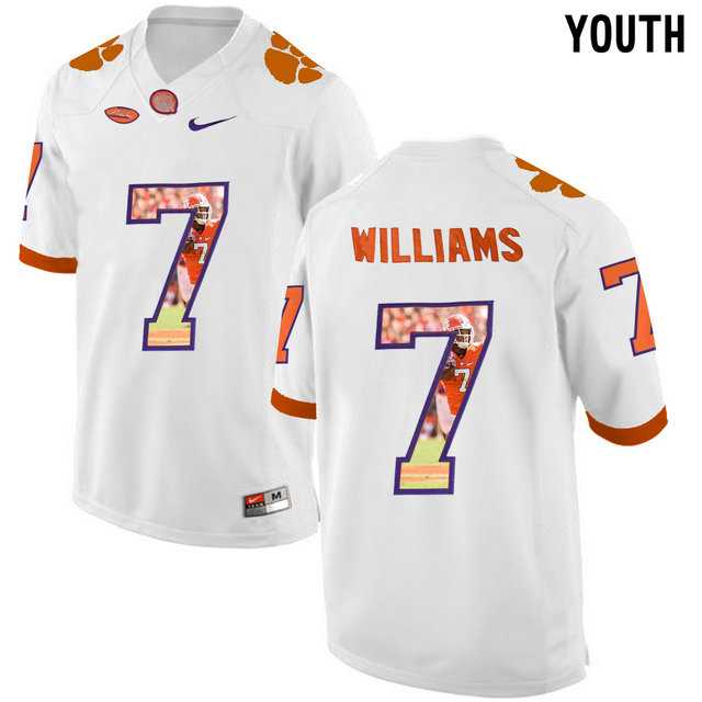 Clemson Tigers #7 Mike Williams White With Portrait Print Youth College Football Jersey5