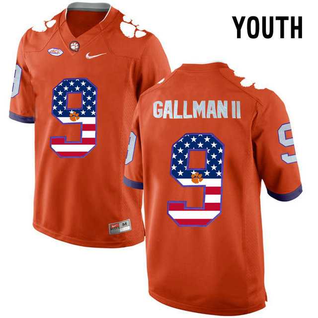 Clemson Tigers #9 Wayne Gallman II Orange USA Flag Youth College Football Jersey