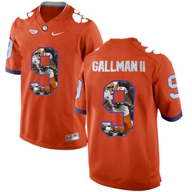 Clemson Tigers #9 Wayne Gallman II Orange With Portrait Print College Football Jersey
