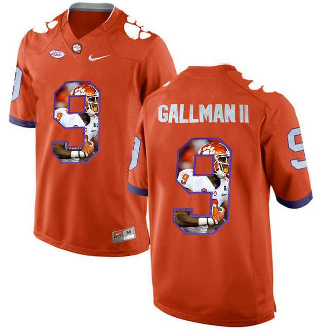 Clemson Tigers #9 Wayne Gallman II Orange With Portrait Print College Football Jersey2
