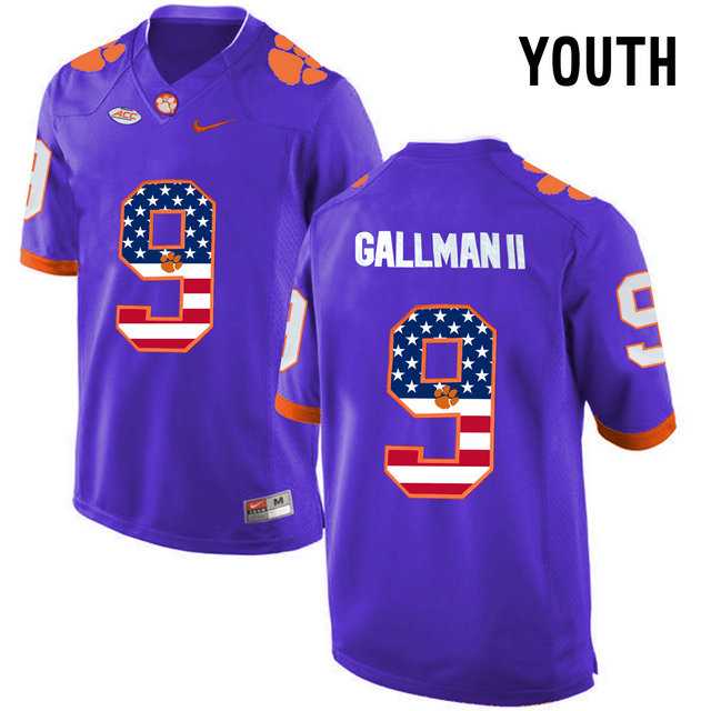 Clemson Tigers #9 Wayne Gallman II Purple USA Flag Youth College Football Jersey