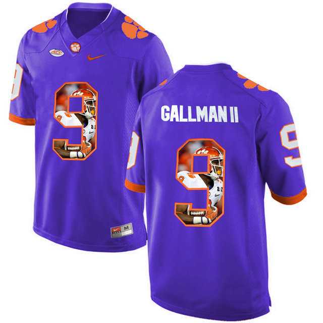 Clemson Tigers #9 Wayne Gallman II Purple With Portrait Print College Football Jersey2