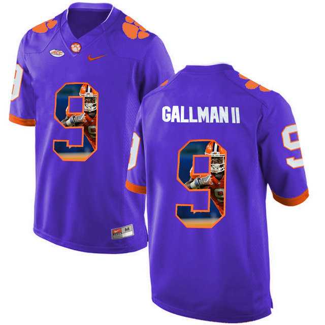 Clemson Tigers #9 Wayne Gallman II Purple With Portrait Print College Football Jersey5