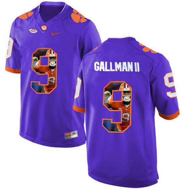 Clemson Tigers #9 Wayne Gallman II Purple With Portrait Print College Football Jersey7